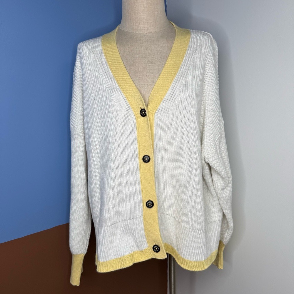 Barbour Women's Maskia‎ Cardigan Sweater Ecru Yellow Chunky Fisherman Size 14